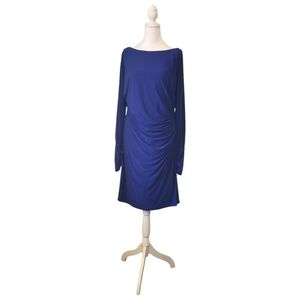 Lauren Ralph Lauren Evening Blue Long Sleeve Cold Shoulder Ruched Dress, 16